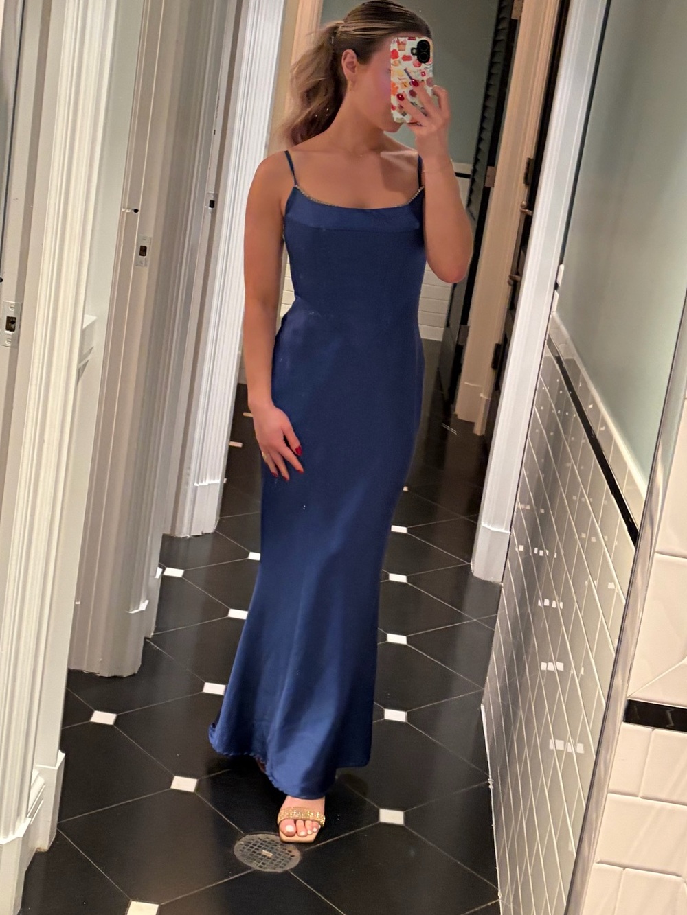 hello molly navy dress rhinestone neckline